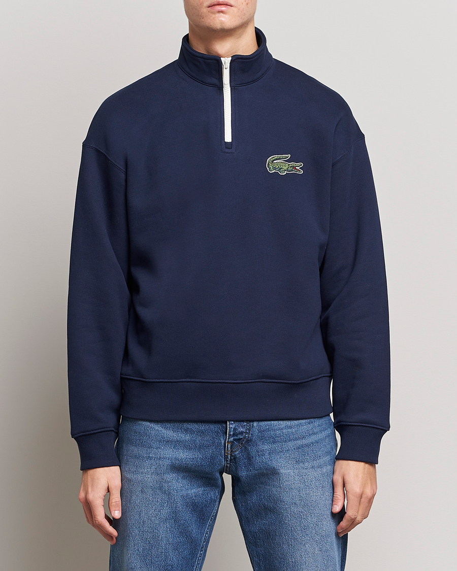 Herre |  | Lacoste | Half Zip Organic Cotton Sweatshirt Navy Blue