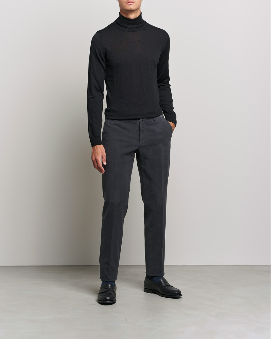 Herre | Bukser | Incotex | Slim Fit Luxury Moleskine Trousers Dark Grey