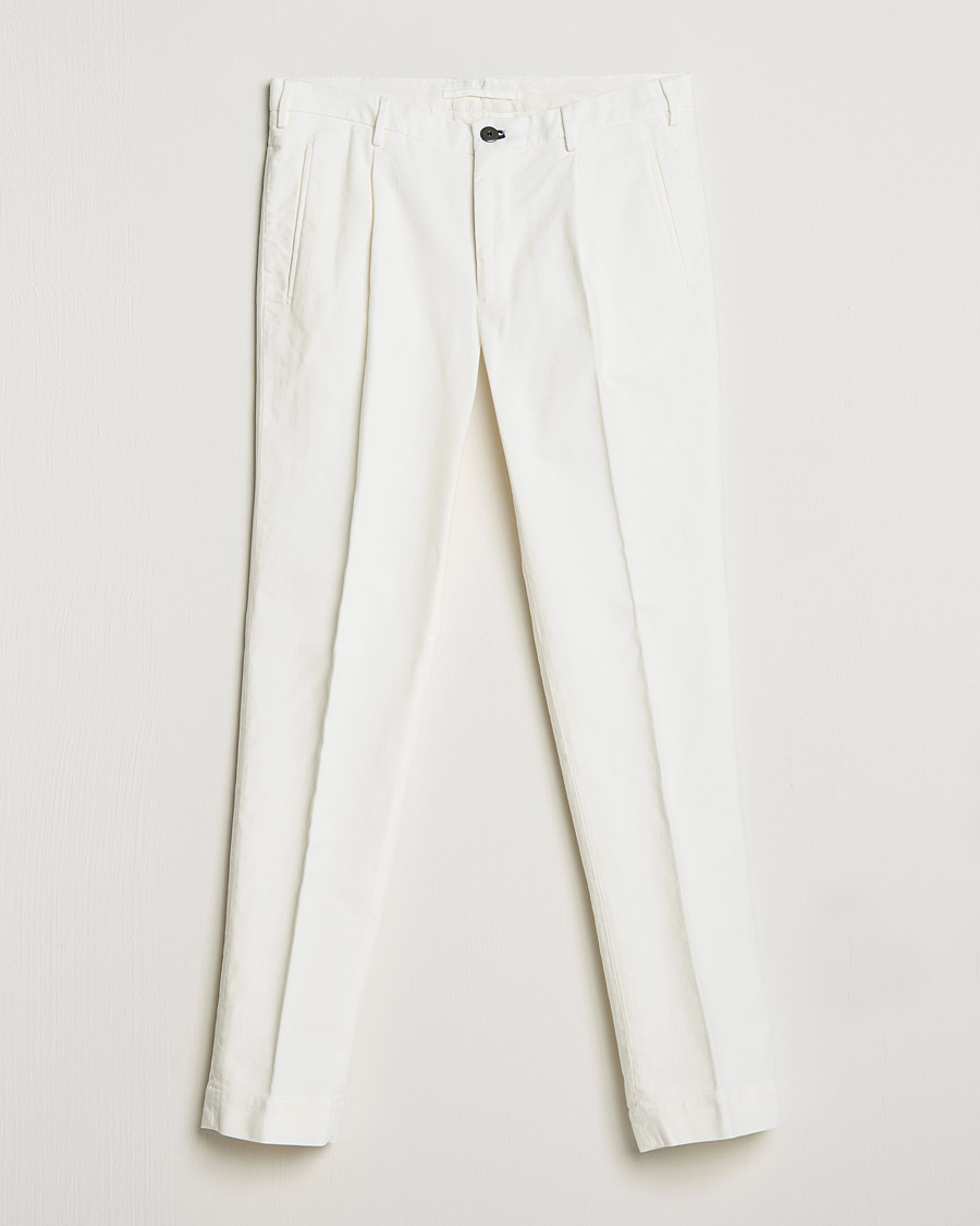 Herre |  | Incotex | Pleated Luxury Moleskine Trousers Off White