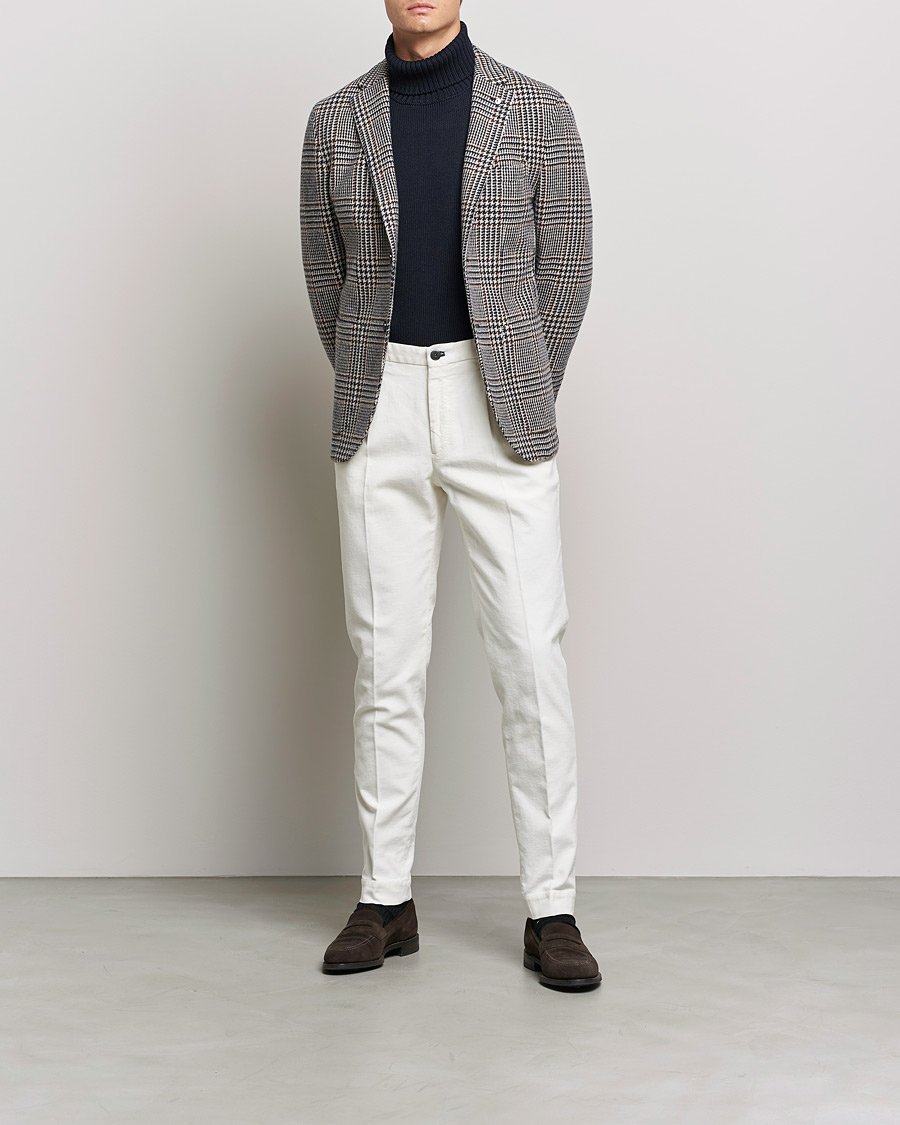 Herre | Bukser | Incotex | Pleated Luxury Moleskine Trousers Off White