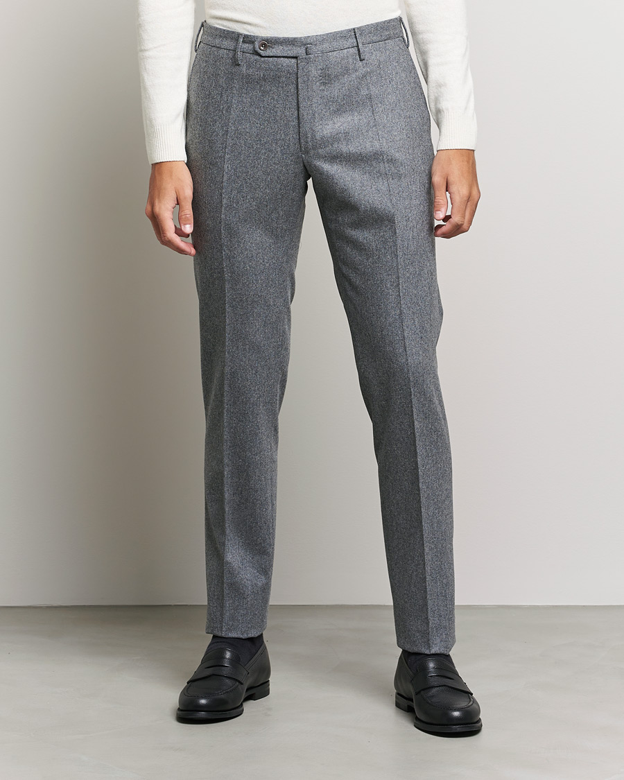 Herre | Bukser | Incotex | Slim Fit Carded Flannel Trousers Grey Melange