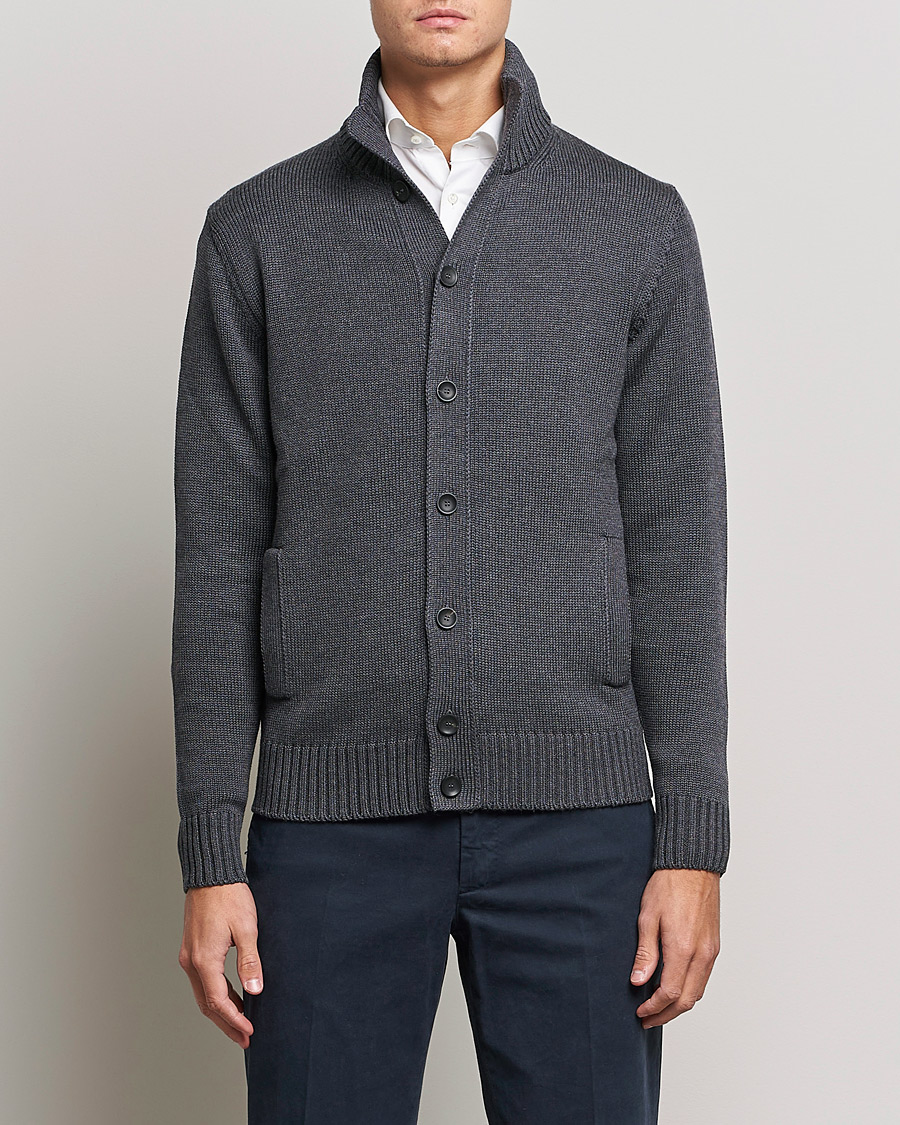 Herre | Gensere | Zanone | Virgin Merino Wool Chioto Cardigan Grey Melange