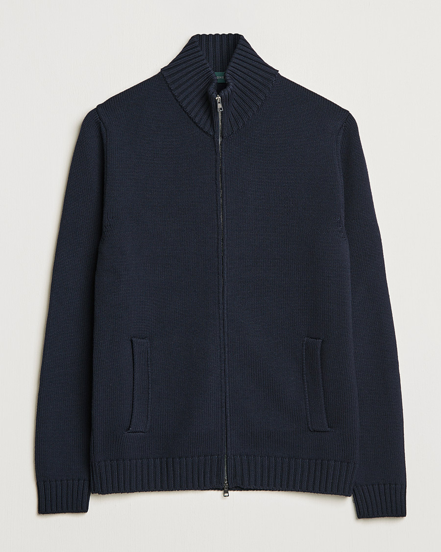 Herre | Gensere | Zanone | Virgin Merino Wool Zip Cardigan Navy