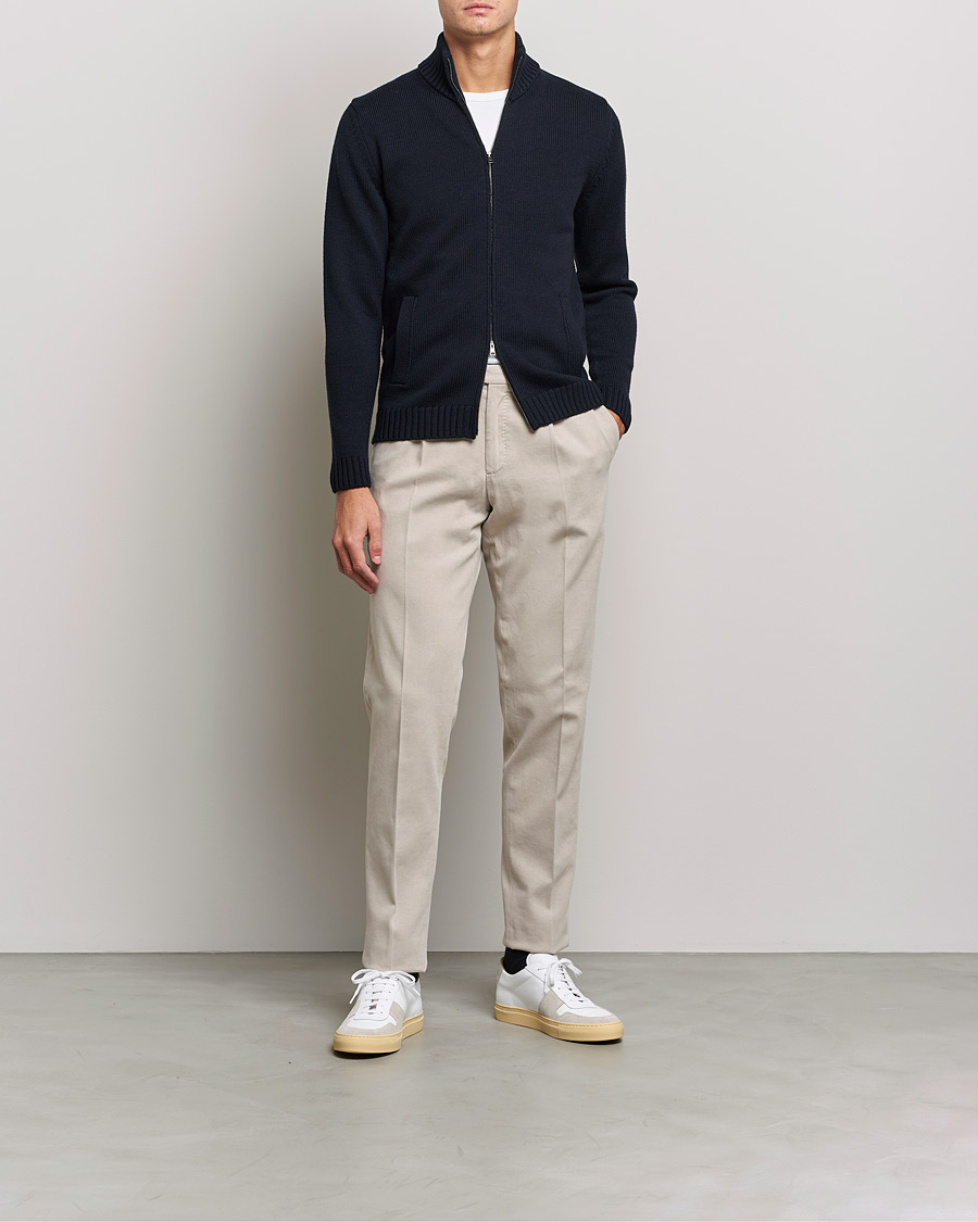 Herre | Gensere | Zanone | Virgin Merino Wool Zip Cardigan Navy