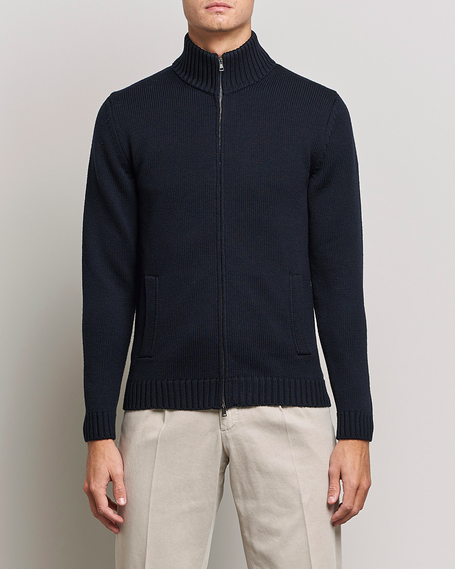 Herre | Gensere | Zanone | Virgin Merino Wool Zip Cardigan Navy