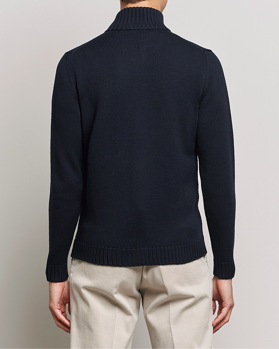 Herre | Gensere | Zanone | Virgin Merino Wool Zip Cardigan Navy