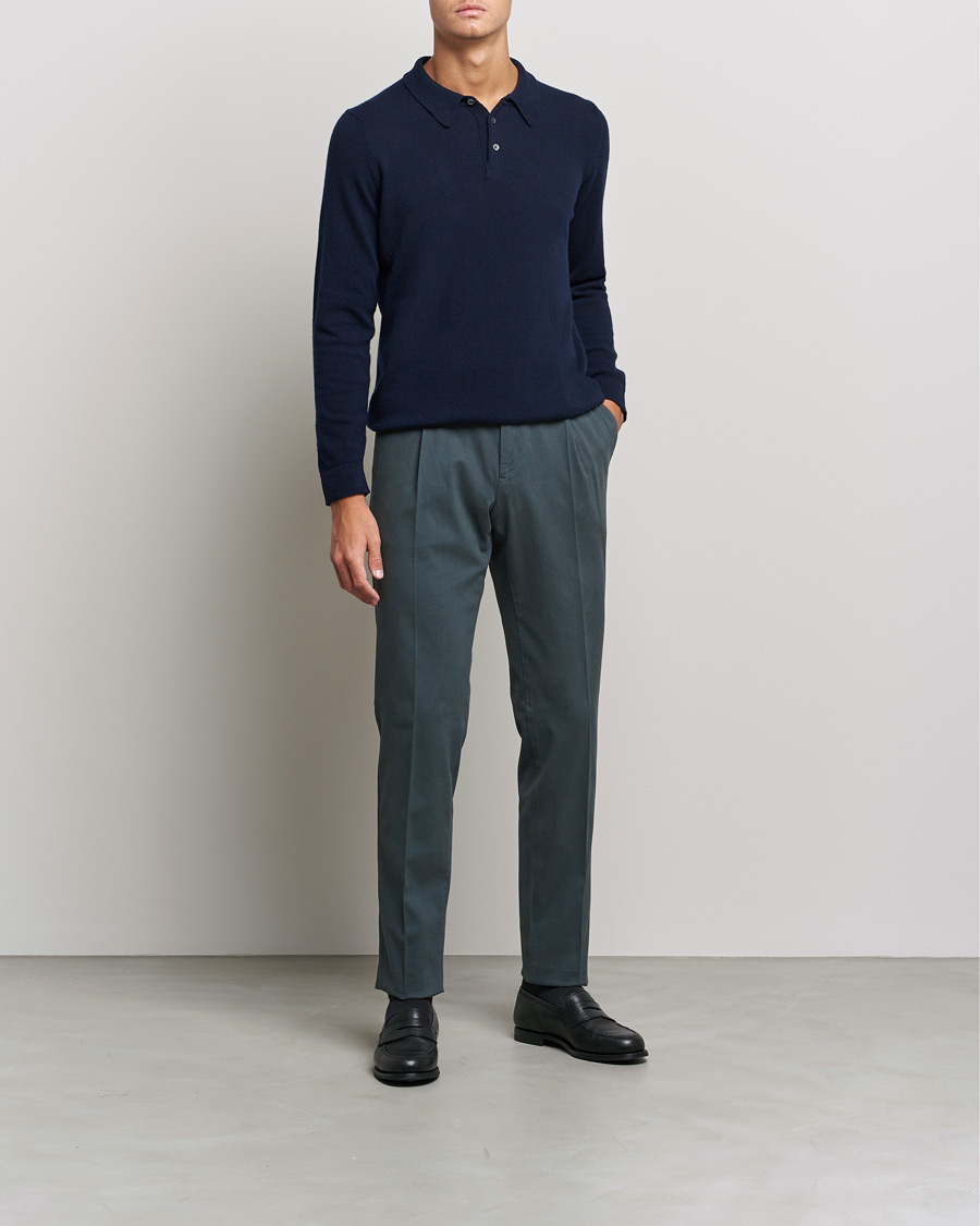 Herre |  | Zanone | Knitted Cashmere Blend Polo Navy