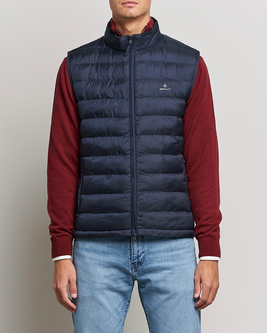 Herre | Jakker | GANT | Mixed Media Light Padded Gilet Evening Blue