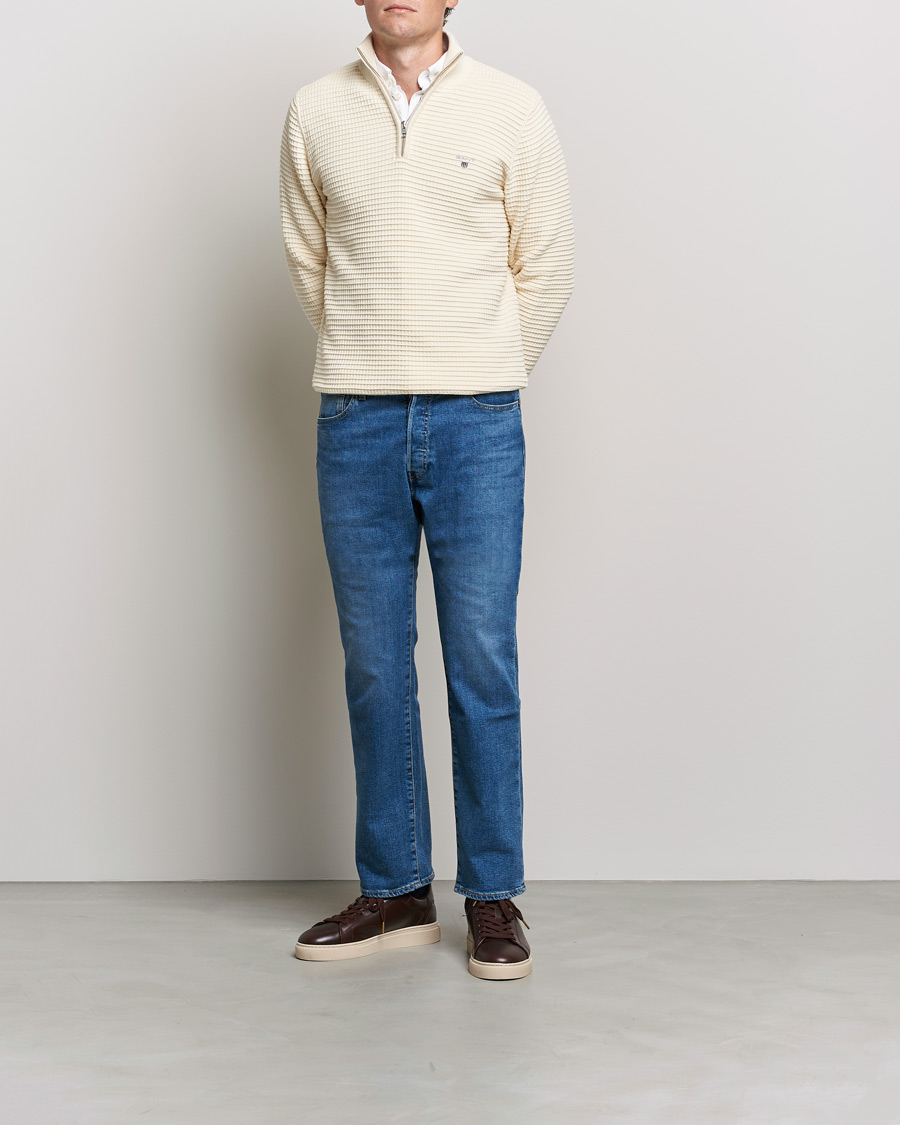 Herre | Gensere | GANT | Cotton Texture Half Zip Cream
