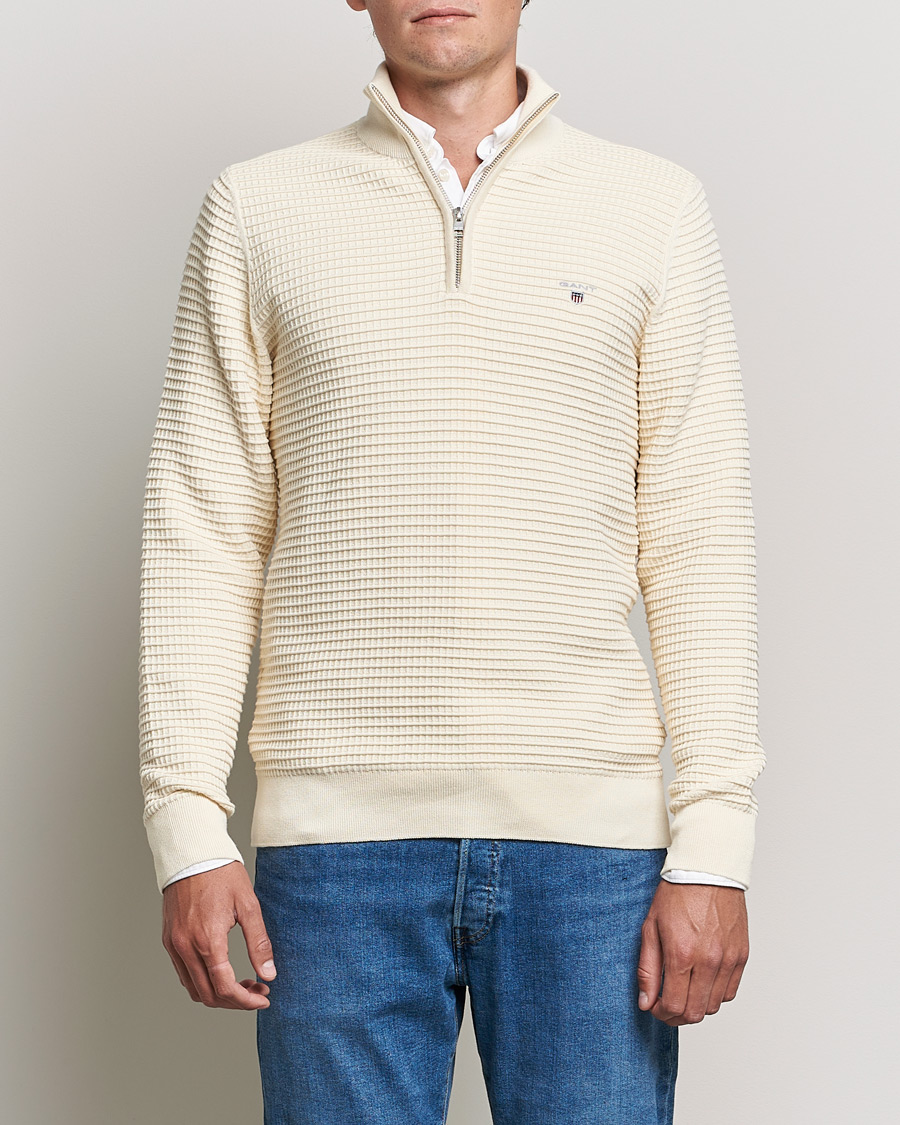 Herre | Gensere | GANT | Cotton Texture Half Zip Cream