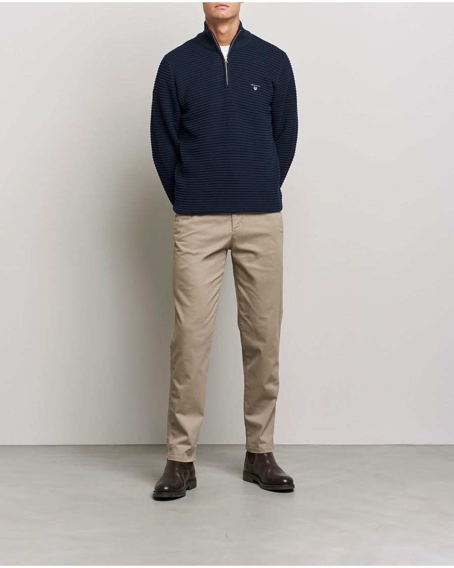 Herre | Gensere | GANT | Cotton Texture Half Zip Evening Blue