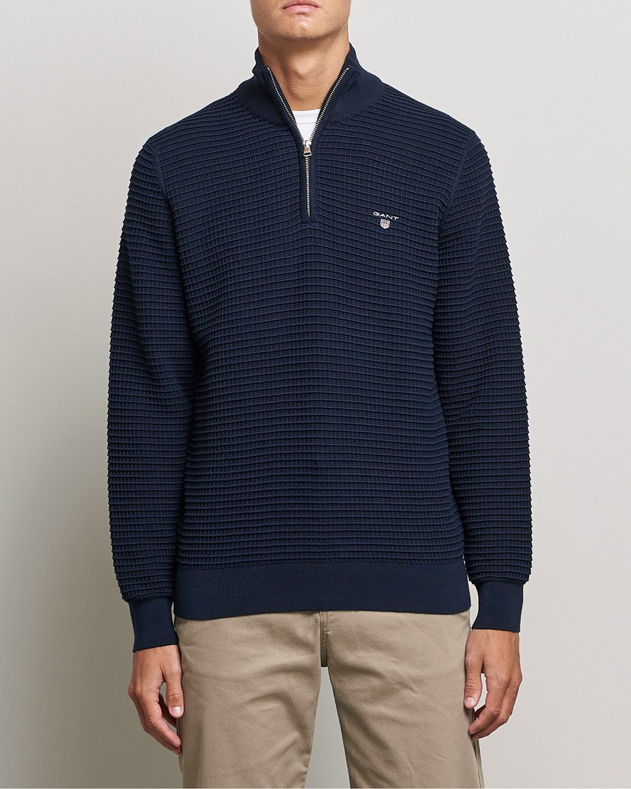 Herre | Gensere | GANT | Cotton Texture Half Zip Evening Blue