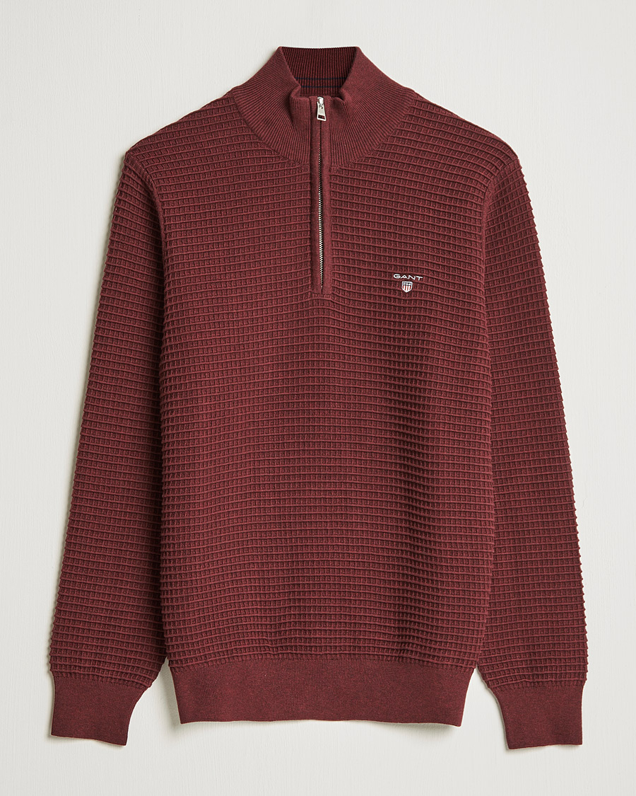 Herre | Gensere | GANT | Cotton Texture Half Zip Dark Burgundy Melange