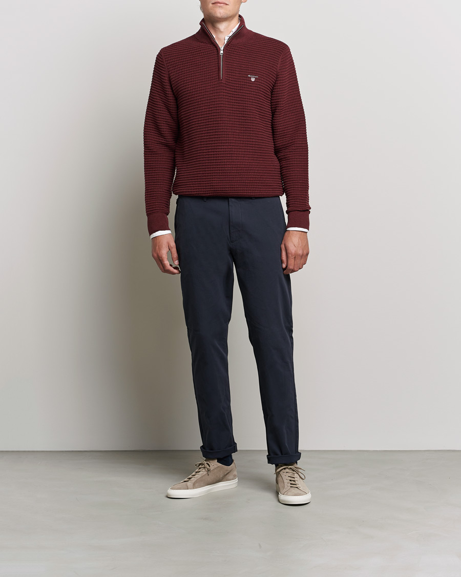 Herre | Gensere | GANT | Cotton Texture Half Zip Dark Burgundy Melange