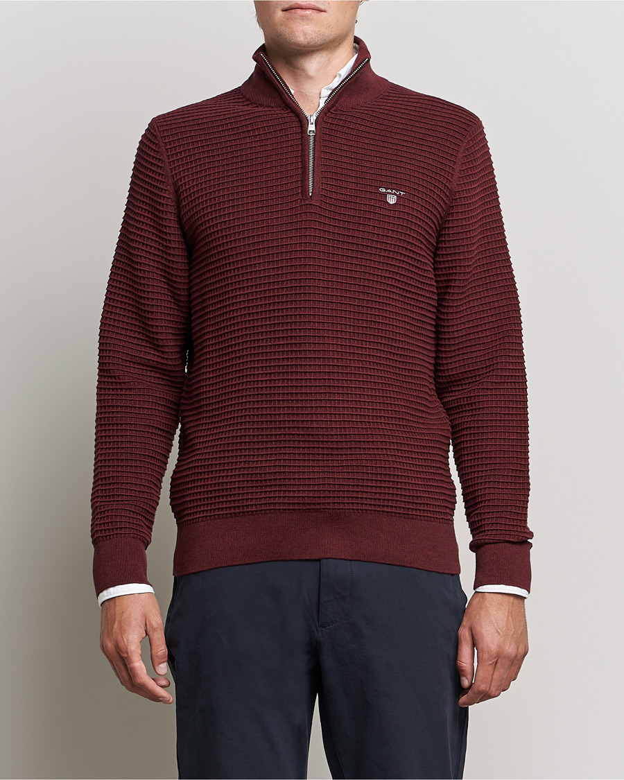 Herre | Gensere | GANT | Cotton Texture Half Zip Dark Burgundy Melange