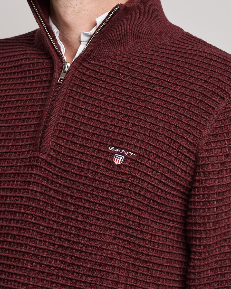 Herre | Gensere | GANT | Cotton Texture Half Zip Dark Burgundy Melange