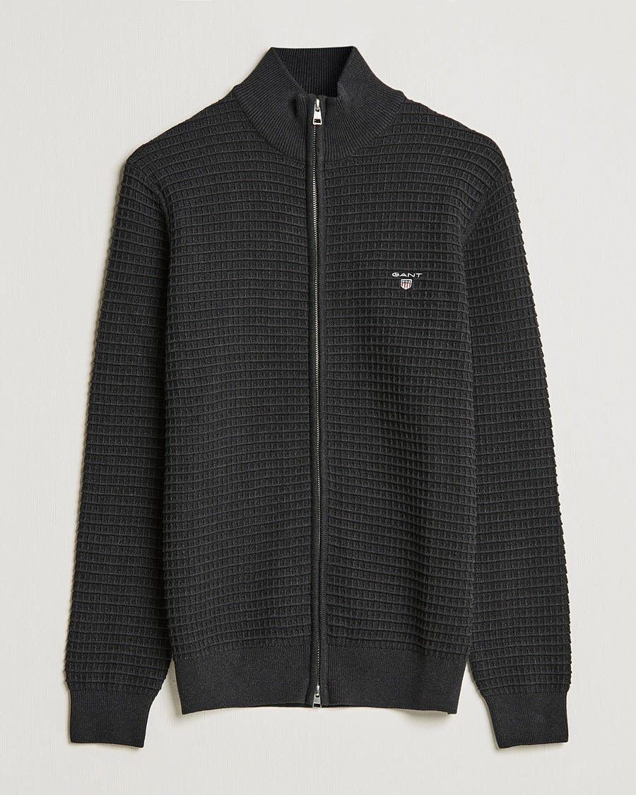 Herre | Gensere | GANT | Cotton Texture Full Zip Dark Charcoal Melange