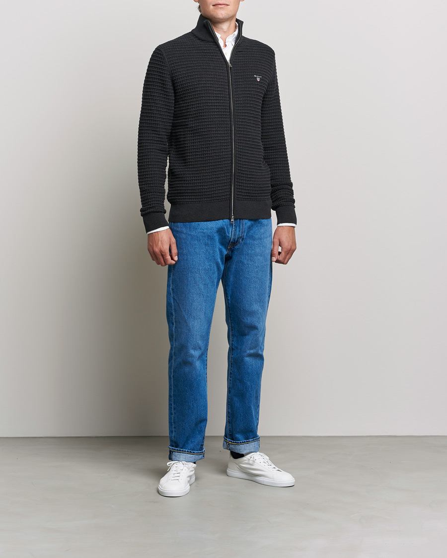 Herre | Gensere | GANT | Cotton Texture Full Zip Dark Charcoal Melange
