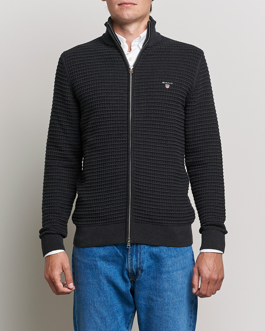 Herre | Gensere | GANT | Cotton Texture Full Zip Dark Charcoal Melange