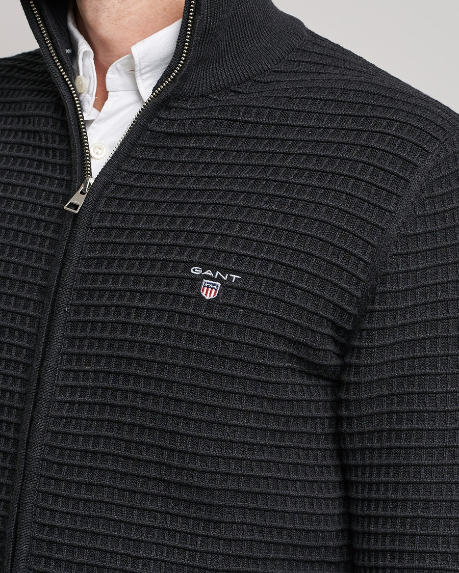 Herre | Gensere | GANT | Cotton Texture Full Zip Dark Charcoal Melange
