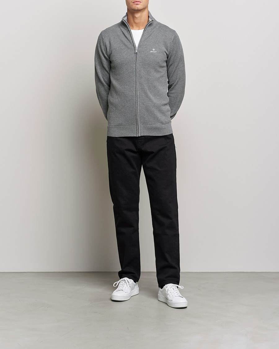 Herre | Gensere | GANT | Cotton Pique Full Zip Dark Grey Melange