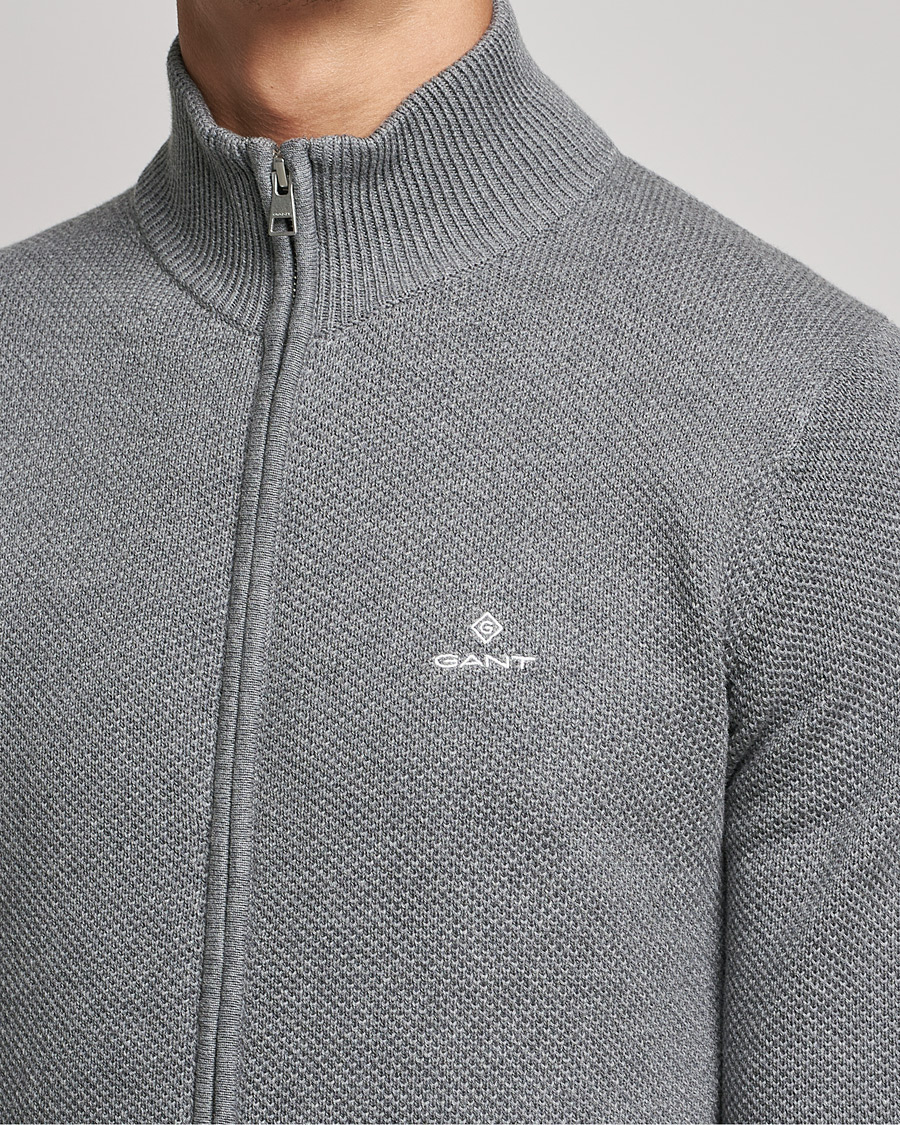Herre | Gensere | GANT | Cotton Pique Full Zip Dark Grey Melange