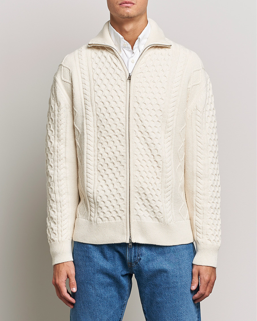 Herre | Gensere | Gant | Aran Structured Full Zip Cream