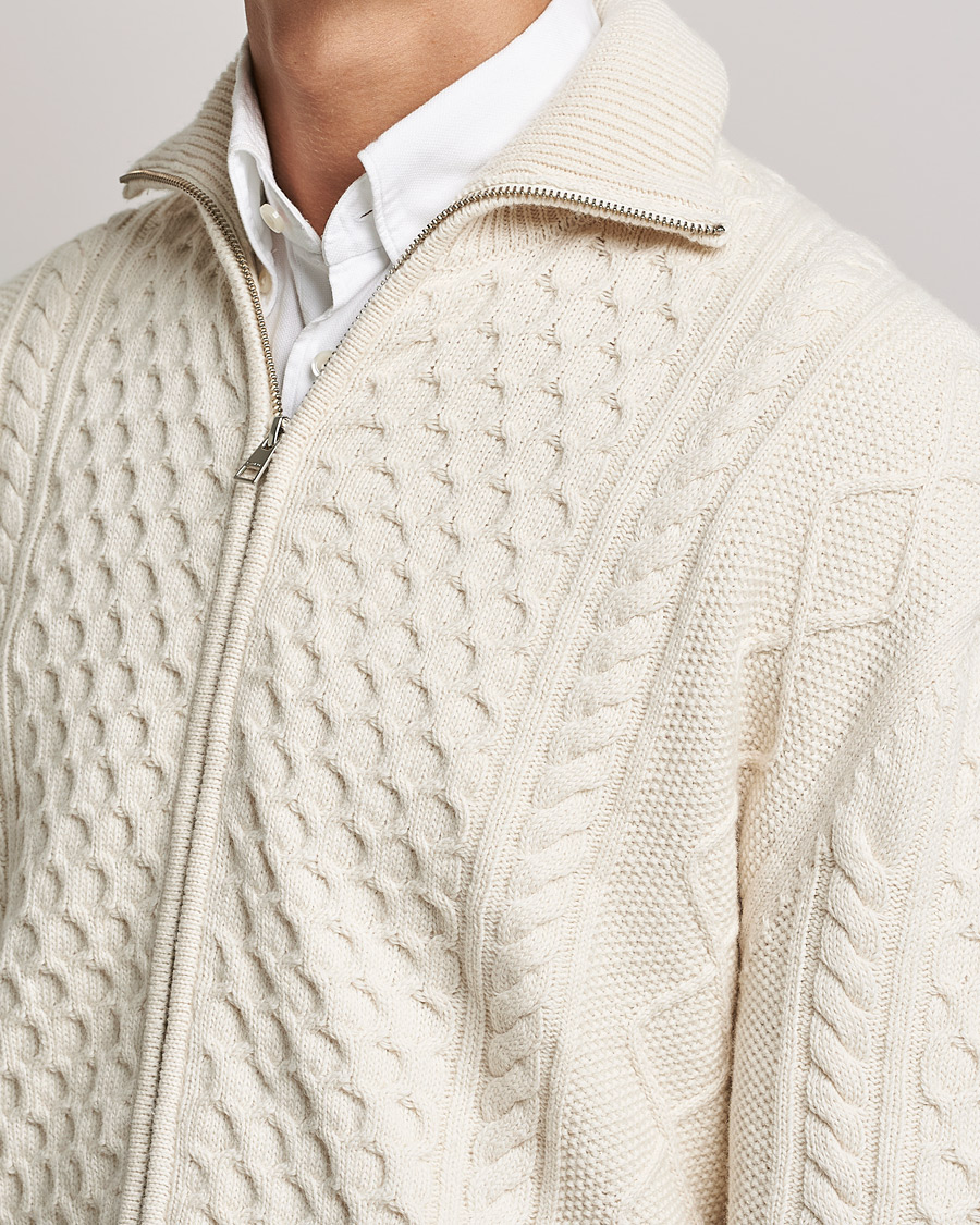 Herre | Gensere | Gant | Aran Structured Full Zip Cream