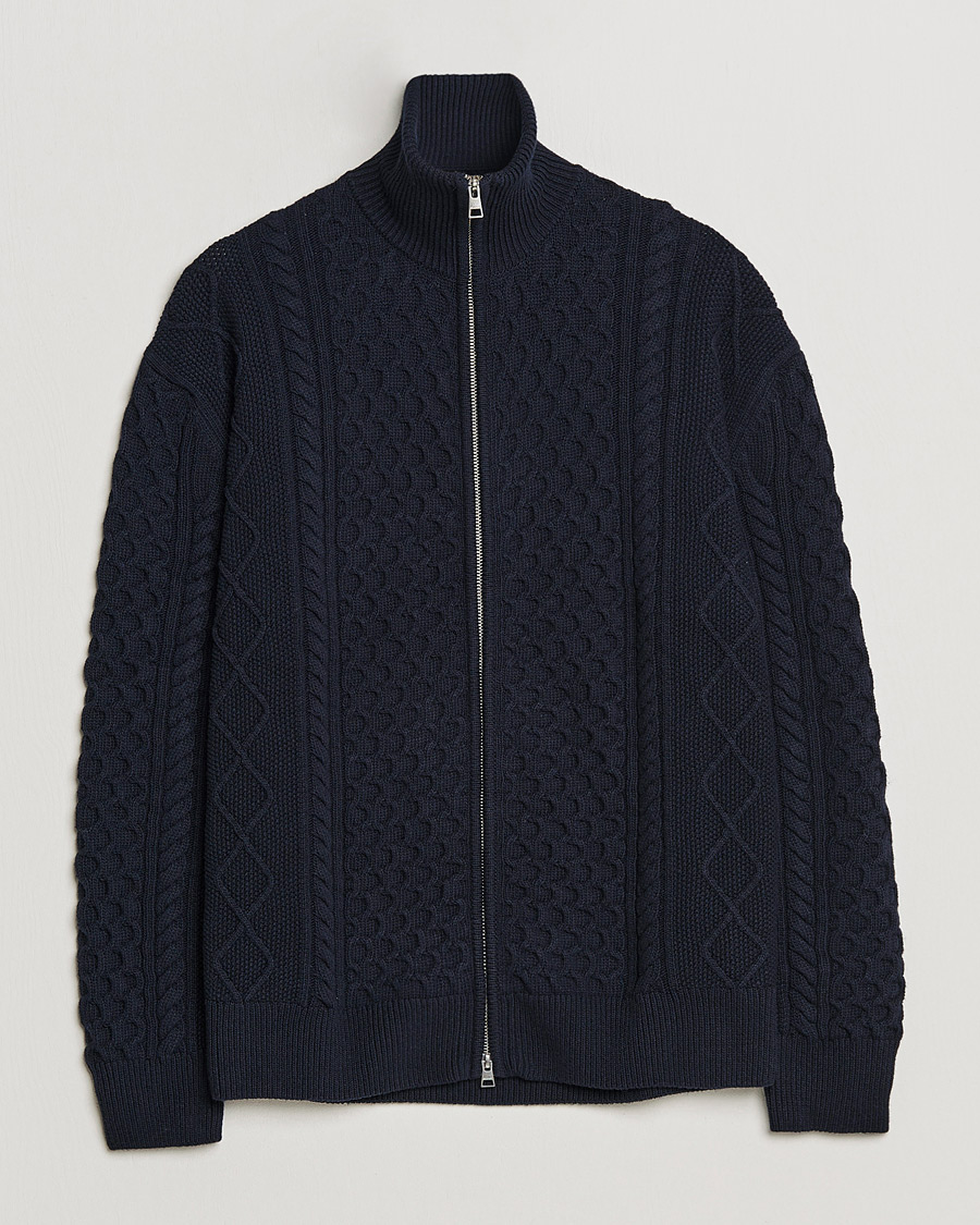 Herre | Gensere | GANT | Aran Structured Full Zip Evening Blue
