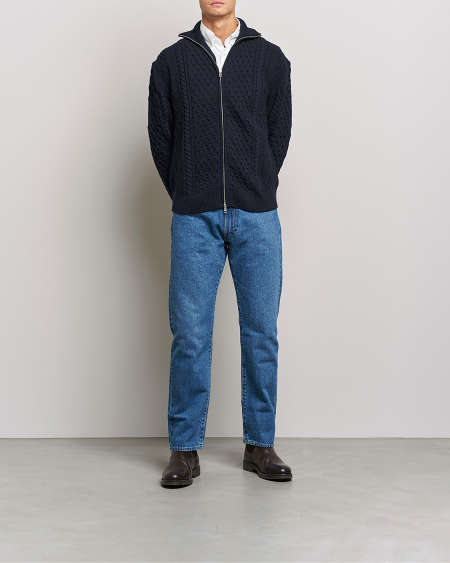 Herre | Gensere | GANT | Aran Structured Full Zip Evening Blue