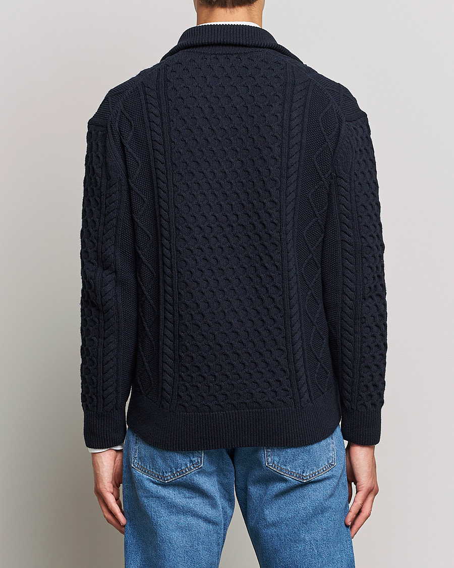 Herre | Gensere | GANT | Aran Structured Full Zip Evening Blue
