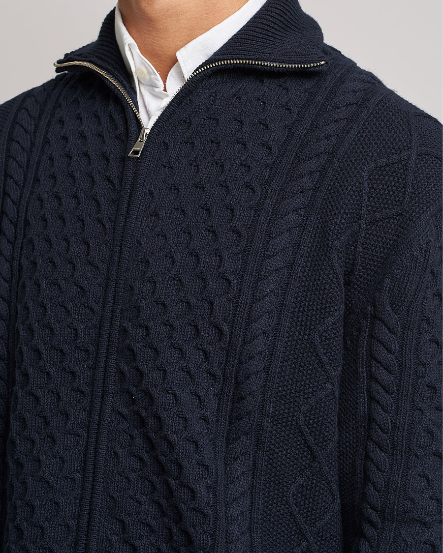 Herre | Gensere | GANT | Aran Structured Full Zip Evening Blue