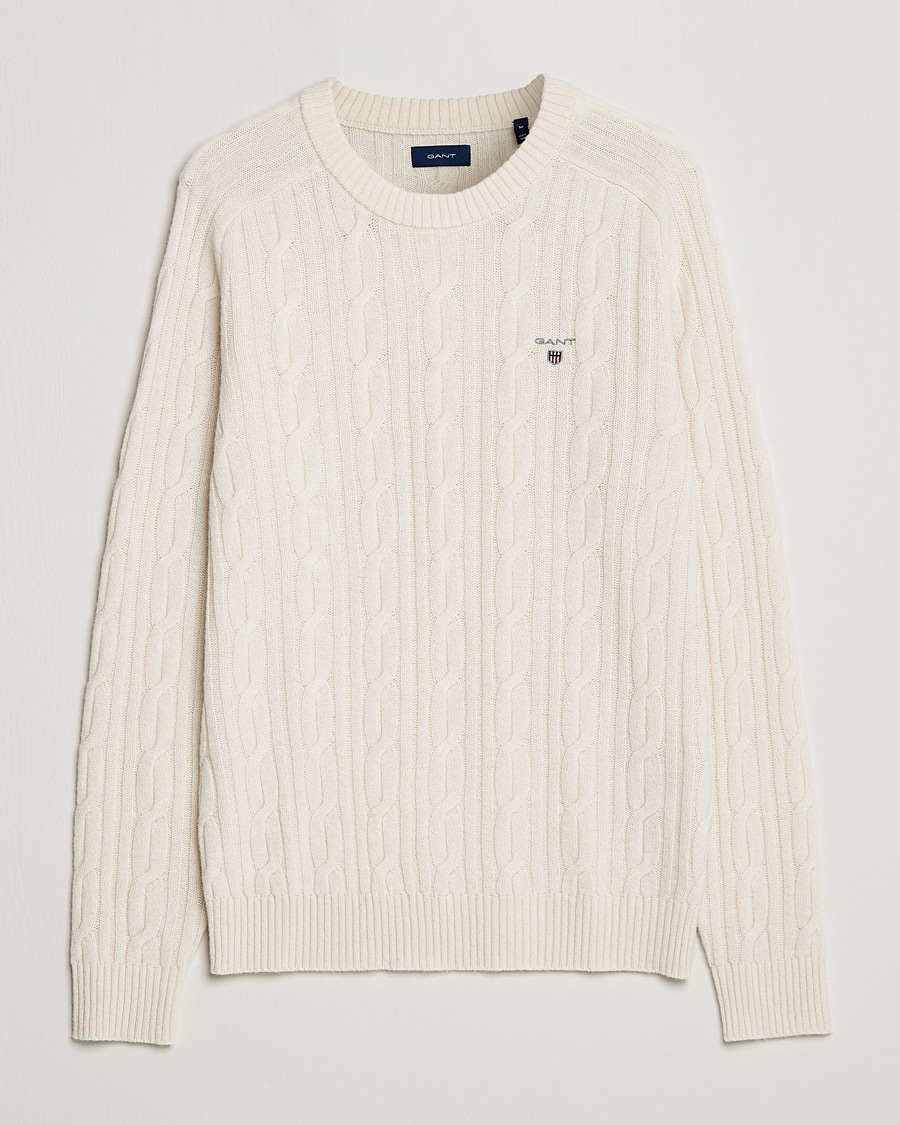 Herre | Gensere | GANT | Lambswool Cable Crew Neck Pullover Cream