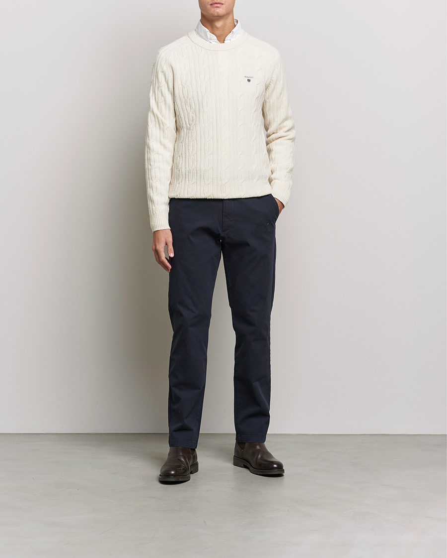 Herre | Gensere | GANT | Lambswool Cable Crew Neck Pullover Cream