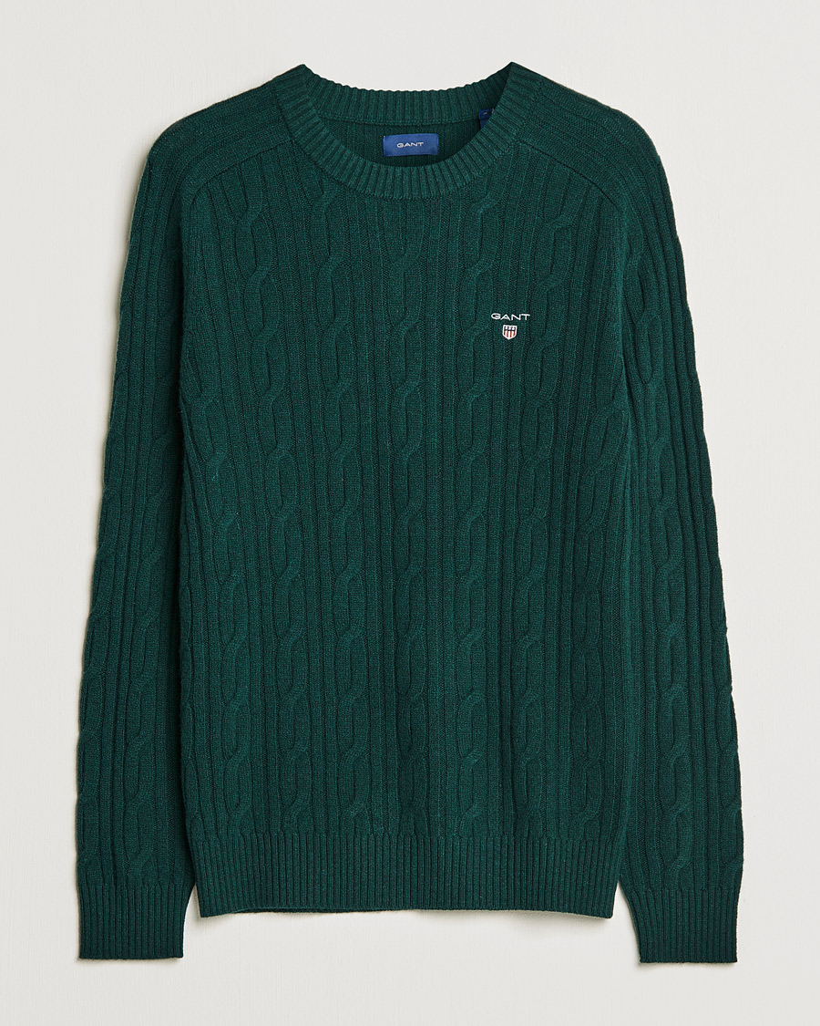 Herre | Gensere | GANT | Lambswool Cable Crew Neck Pullover Tartan Green