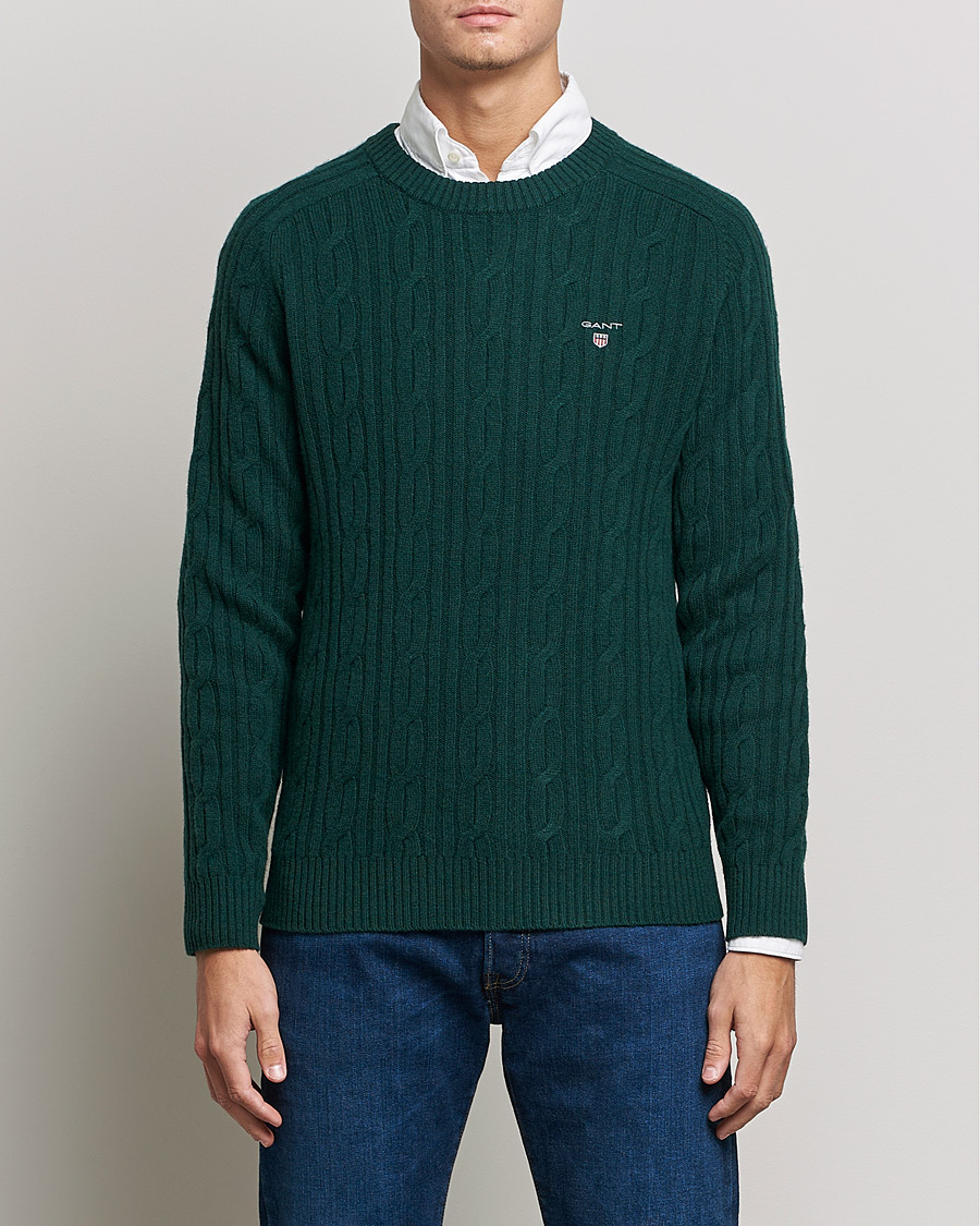 Herre |  | GANT | Lambswool Cable Crew Neck Pullover Tartan Green