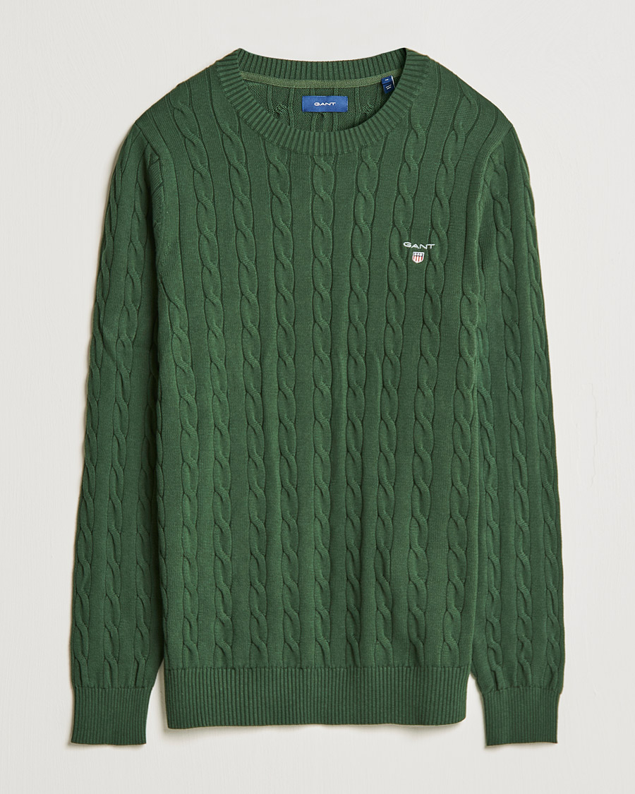 Herre | Gensere | GANT | Cotton Cable Crew Neck Pullover Storm Green