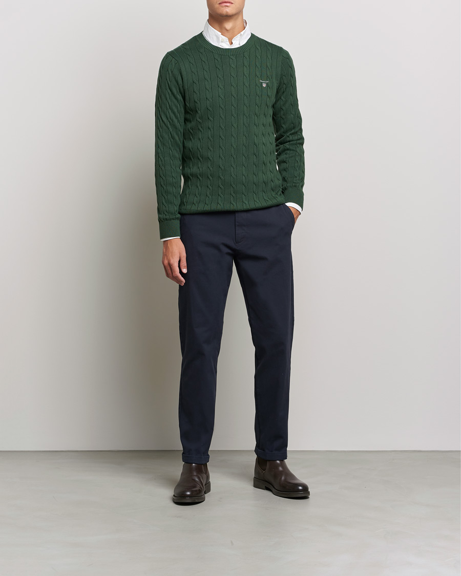 Herre |  | GANT | Cotton Cable Crew Neck Pullover Storm Green