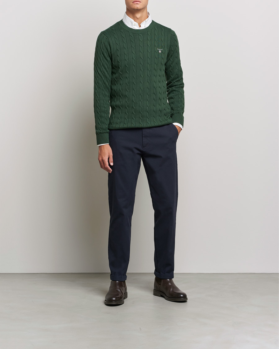 Herre | Gensere | GANT | Cotton Cable Crew Neck Pullover Storm Green