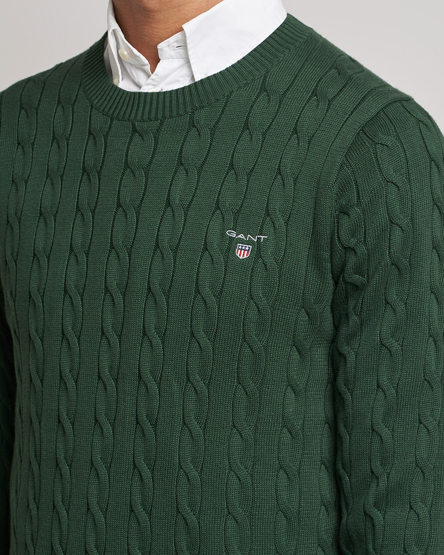 Herre | Gensere | GANT | Cotton Cable Crew Neck Pullover Storm Green
