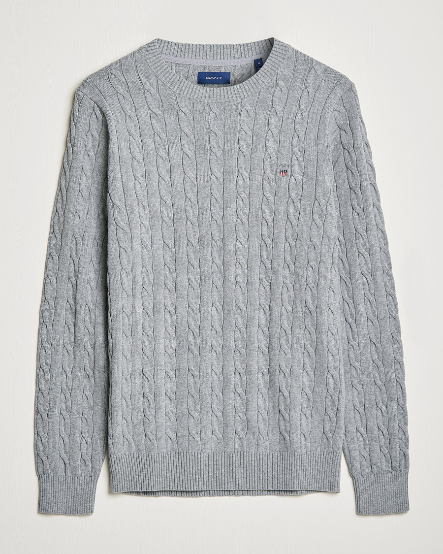 Herre | Gensere | GANT | Cotton Cable Crew Neck Pullover Grey Melange