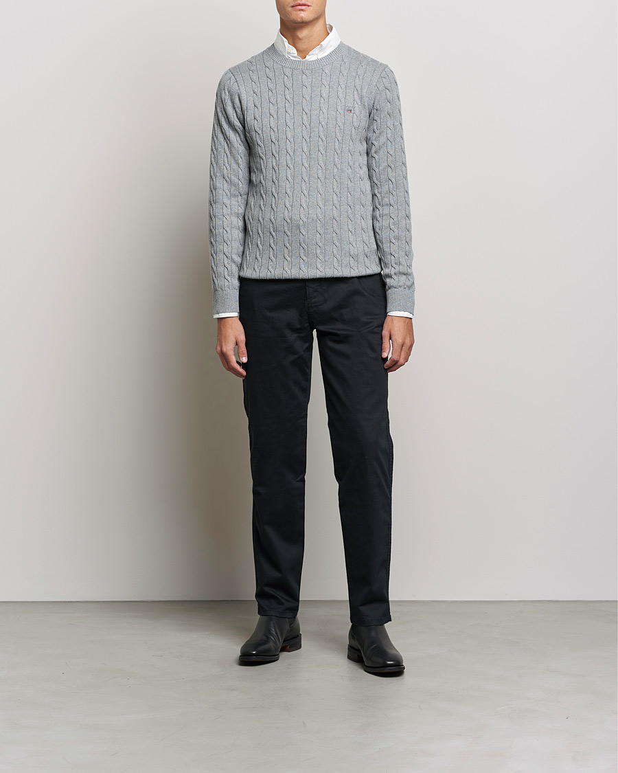 Herre | Gensere | GANT | Cotton Cable Crew Neck Pullover Grey Melange