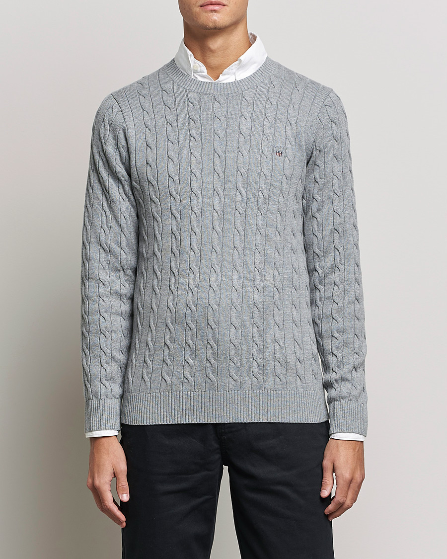 Herre | Pullovers rund hals | GANT | Cotton Cable Crew Neck Pullover Grey Melange