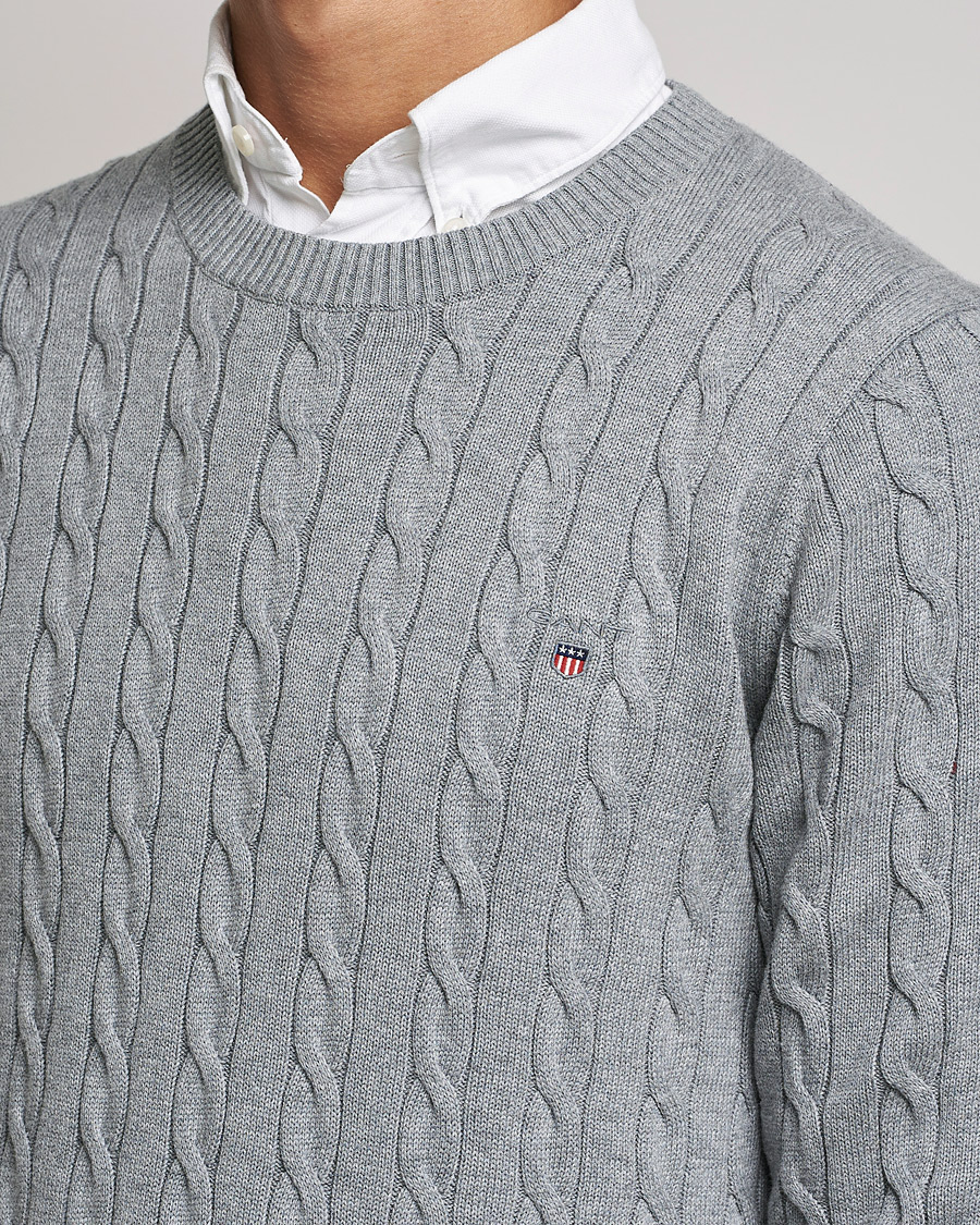 Herre | Gensere | GANT | Cotton Cable Crew Neck Pullover Grey Melange