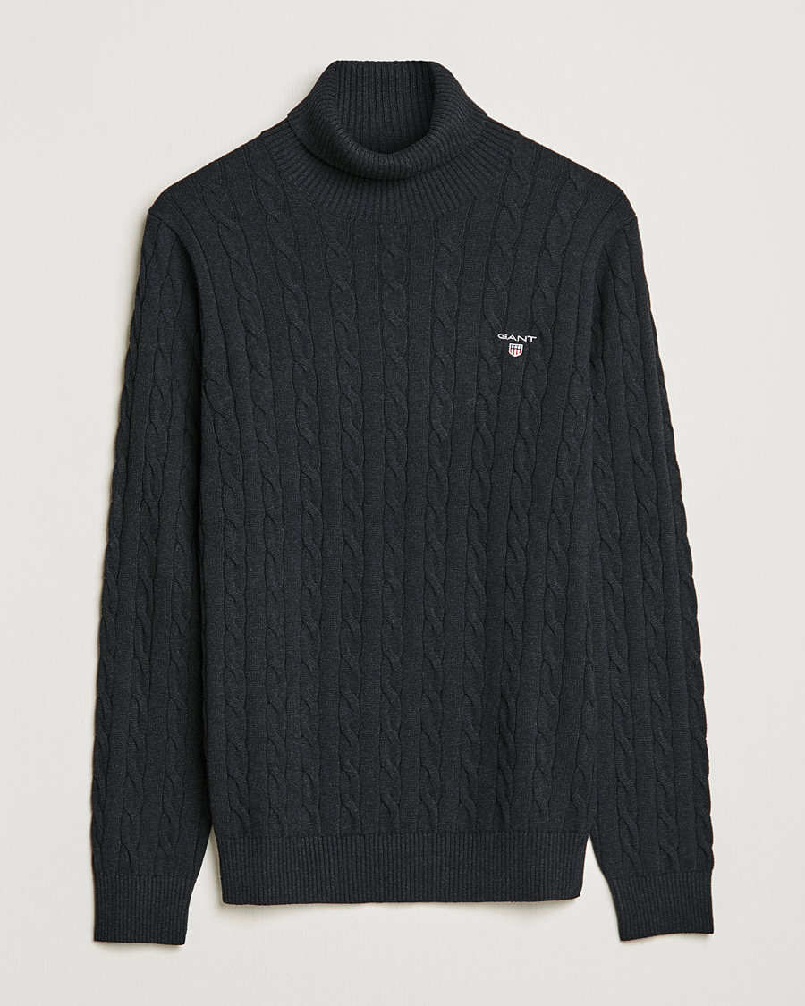 Herre | Gensere | GANT | Cotton Cable Turtleneck Dark Charcoal Melange