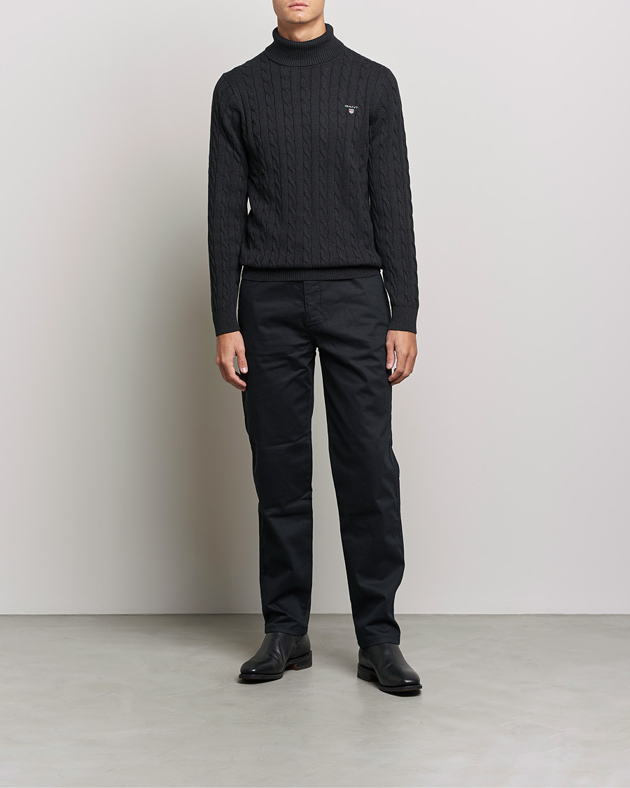 Herre | Gensere | GANT | Cotton Cable Turtleneck Dark Charcoal Melange