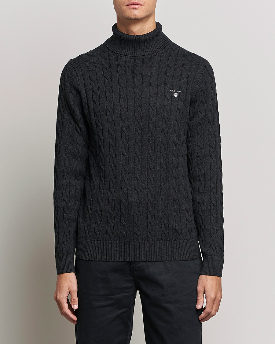 Herre | Pologensere | GANT | Cotton Cable Turtleneck Dark Charcoal Melange