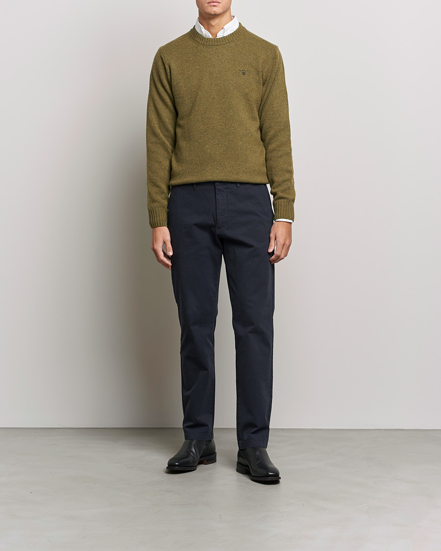 Herre | Preppy Authentic | GANT | Brushed Wool Crew Neck Sweater Army Green