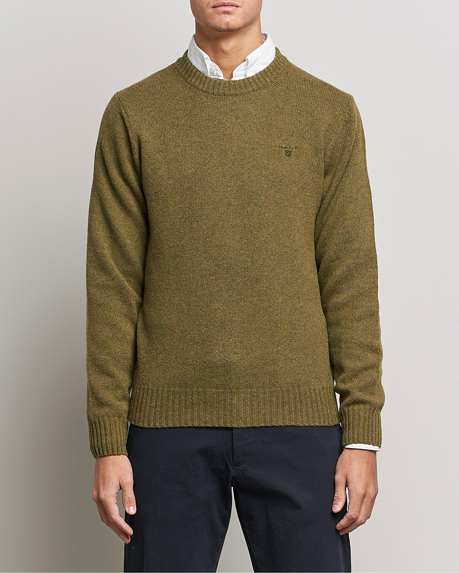 Herre |  | GANT | Brushed Wool Crew Neck Sweater Army Green