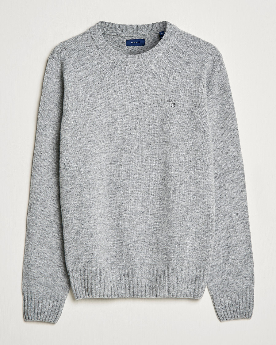 Herre | Gensere | GANT | Brushed Wool Crew Neck Sweater Grey Melange